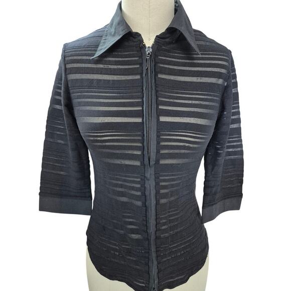 Stripe by Rayure Paris Zip Up Sheer Stripe Zip Up Black Jacket/Shirt Sz 42 M/L - Picture 1 of 4